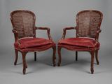 pair of louis xvi style cane back armchairs