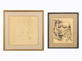 deux dessins encadrés représentant le visage d'une femme et la tête d'un homme
