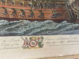 painting of a ship in the water with a man standing next to it