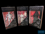 three star wars action figures on display in the box