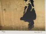 a painting of a woman with an umbrella on a wall