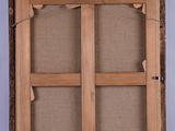 an old wooden frame with a glass window on top of it