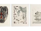 four different types of art work displayed on a white surface
