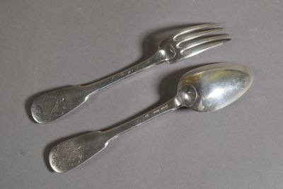 two spoons and a fork sitting on a table