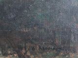 an oil painting of a man riding a horse in a wooded area