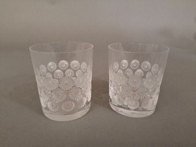 pair of etched glass tumblers with paw prints