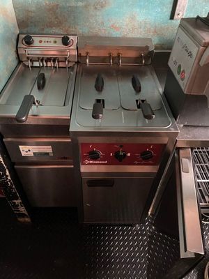 a kitchen with two stoves and a dishwasher in it