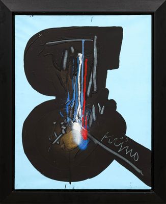 une image représentant une peinture du chiffre 3, réalisée avec de la peinture bleue, rouge et blanche