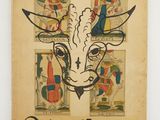 an old book with a drawing of a goat on it ' s cover
