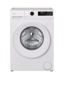 a white washing machine sitting on top of a white counter