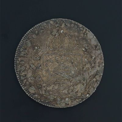 a close up of a silver coin with a crown on it