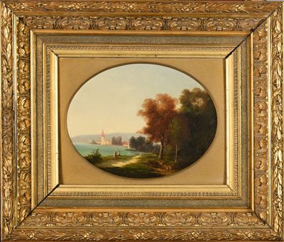 Nicolas FONVILLE (1805-1856) Paysage animé près d'un lac, 18…