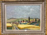 une image d'un tableau représentant une scène de ferme dans un cadre doré