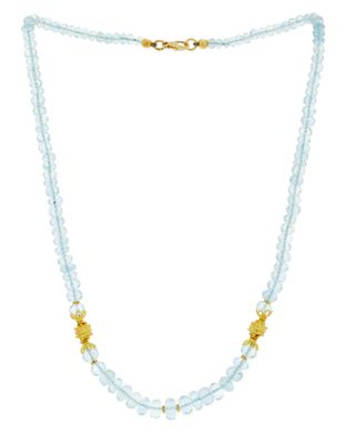 a blue beaded necklace with a gold star charm