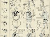 sketches of a cartoon of a man in a suit and tie