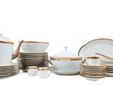 a picture of a white and gold dinner set