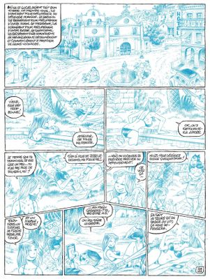une page de bande dessinée avec une bande dessinée en arrière-plan
