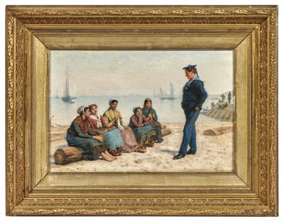 une image représentant un tableau où l'on voit un homme debout devant un groupe de personnes
