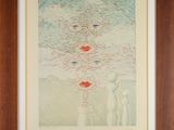 tableau représentant le visage d'une femme, dans un cadre en bois