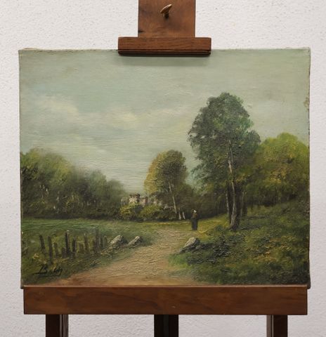 École française dans le gout de Barbizon « Paysage animé » Huile ...