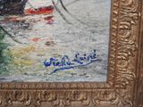 a picture of a painting of a boat in the water