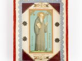an image of a painting of a saint holding a staff