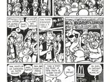 une bande dessinée en noir et blanc avec un groupe de personnes en arrière-plan
