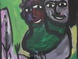 une peinture représentant une femme tenant un enfant dans ses bras