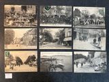 plusieurs vieilles photos en noir et blanc représentant des personnes et des chevaux dans une ville