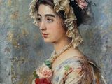 une image d'un tableau représentant une femme avec une fleur dans les cheveux