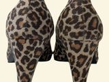 leopard print high heel shoes with a pointed toe on a white background