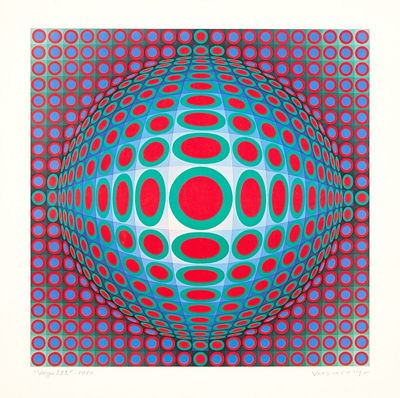 an image of a red and blue sphere with circles on it