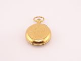 an image of a gold plated pocket watch on a white background