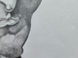 pencil drawing of a man holding a woman ' s hand in his lap