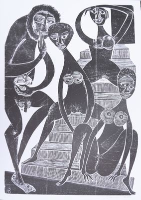un dessin en noir et blanc représentant un groupe de singes