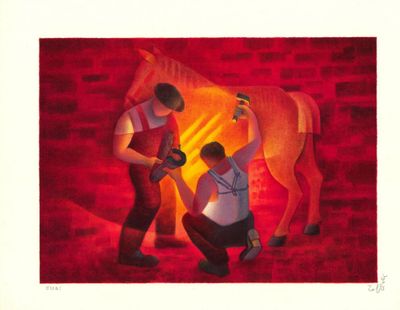 Louis TOFFOLI (1907-1999) - Le maréchal-ferrant, 1986, Litho…