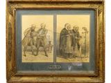 deux dessins encadrés représentant un homme et une femme avec des cannes