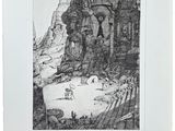 une image représentant un dessin en noir et blanc d'une grotte