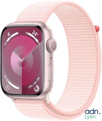 an image of a pink apple watch with a pink band