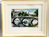 une peinture représentant un pont au-dessus d'une étendue d'eau