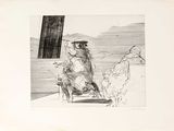 un dessin représentant un chien assis sur une chaise devant une fenêtre