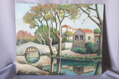 Max TOUTAIN (1935-2006), "Les bords du Canal du Midi", huile…