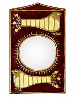 miroir décoratif orné d'un motif représentant un oiseau et une fleur