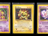 three different pokemon cards are shown on a black background