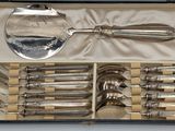 a silverware set in a box with a spoon and spoon rest