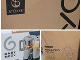 four pictures of a box with a baby moov in it