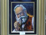 a painting of an old man with a pipe in his mouth