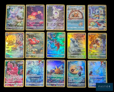 les cartes pokémon sont toutes alignées et prêtes à être jouées