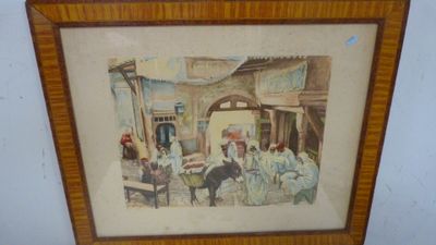 peinture d'un groupe de personnes assises autour d'une table dans une pièce