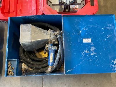 a blue box with a hose and a red box with a blue hose